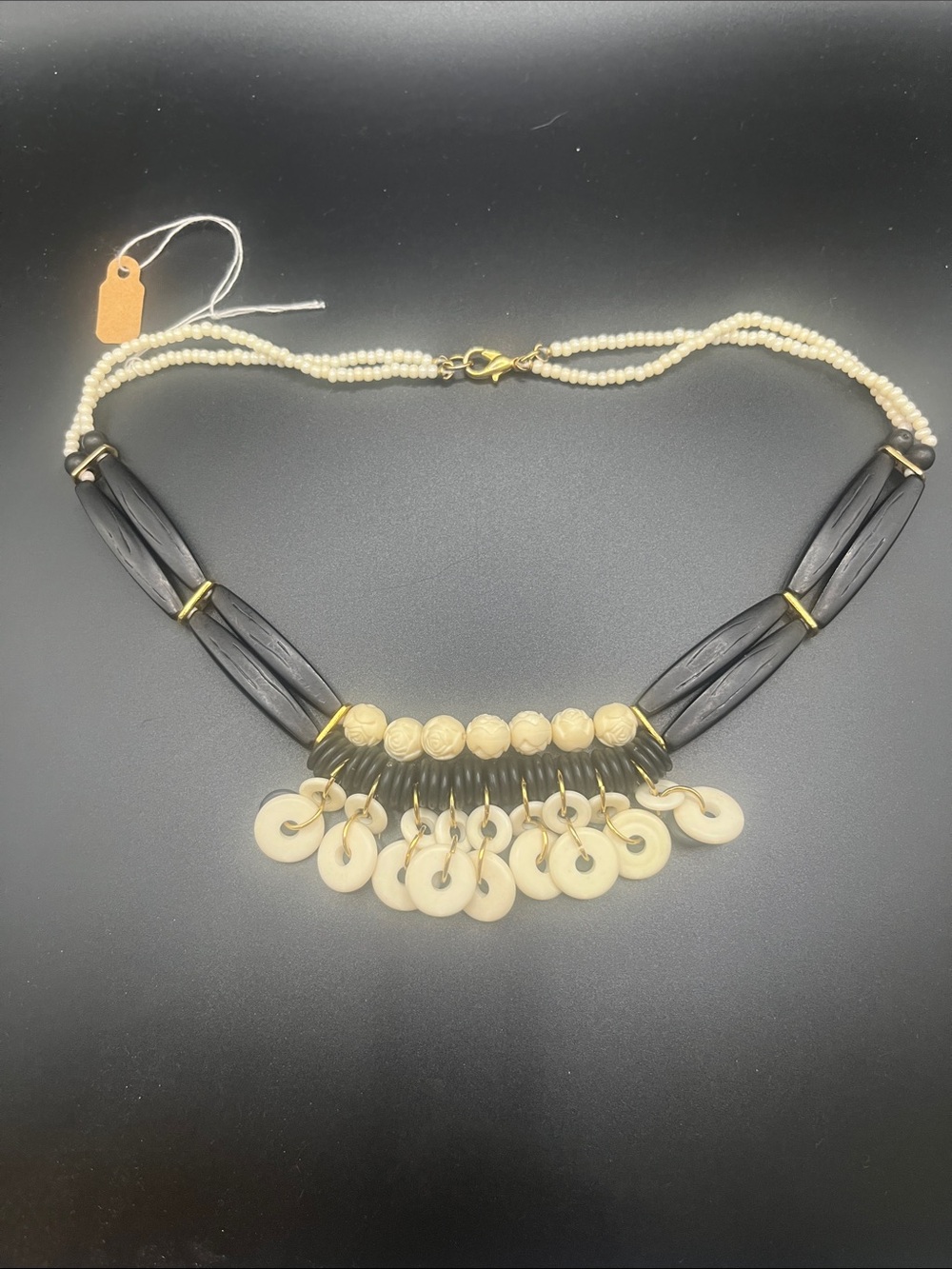 Handcrafted Ivory and Black Statement Necklace